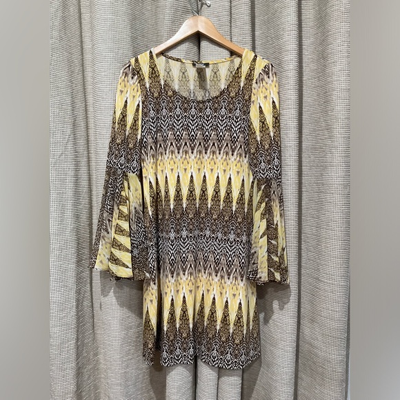 MSK Printed Dress, Brown/Yellow Combo, Size Small - Picture 1 of 8